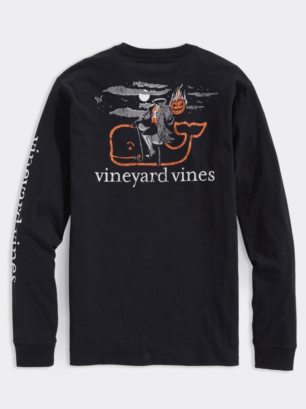 Vineyard Vines Black Tee with Orange & White Halloween Graphic